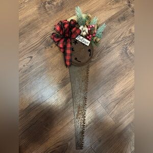 Festive Plaid Bow Holiday Saw Decor * ITEM NOT IN SALE NEW*